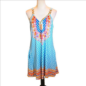 Dressin Sleeveless Shift Dress V Neck, Short length Abstract Print Women Size L